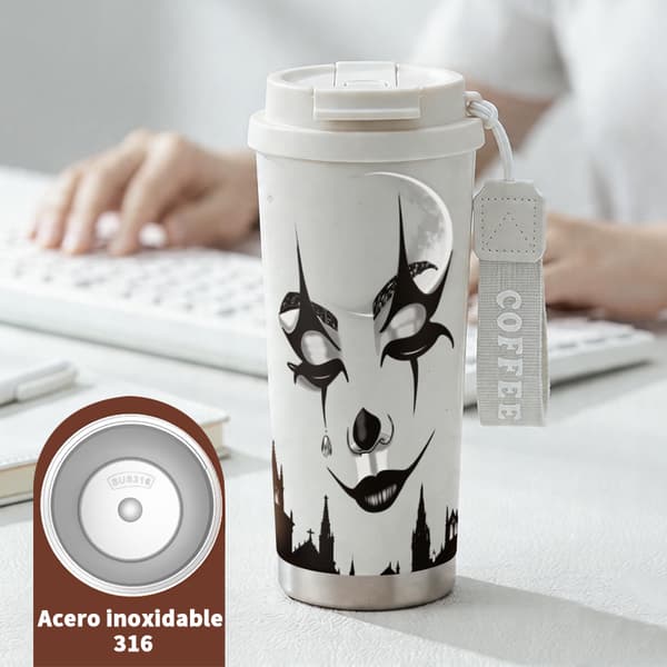 Kaffetermos 500ml Rostfritt Stål Söt Design, Isolerad kaffemugg, läckagesäker resemugg med lock White