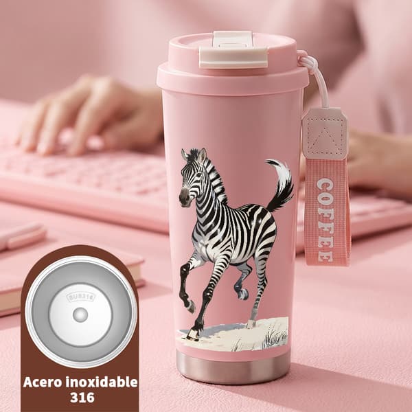 Kaffetermokande 500ml Rustfrit Stål Blomsterdesign Pink