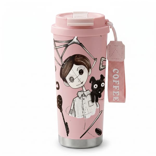 Termokopp 500ml Rustfritt Stål Kunstnerisk Design Pink