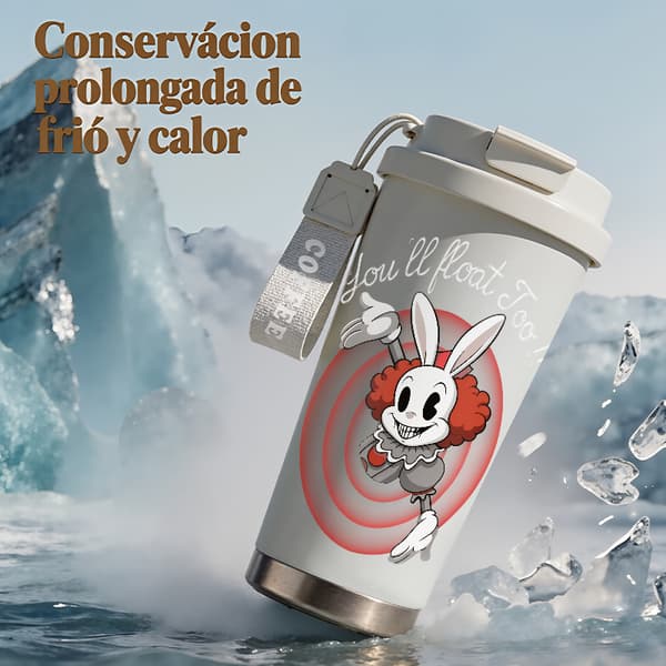 Kaffetermos 500ml Rostfritt Stål Abstrakt Design, Isolerad kaffemugg, läckagesäker resemugg med lock White