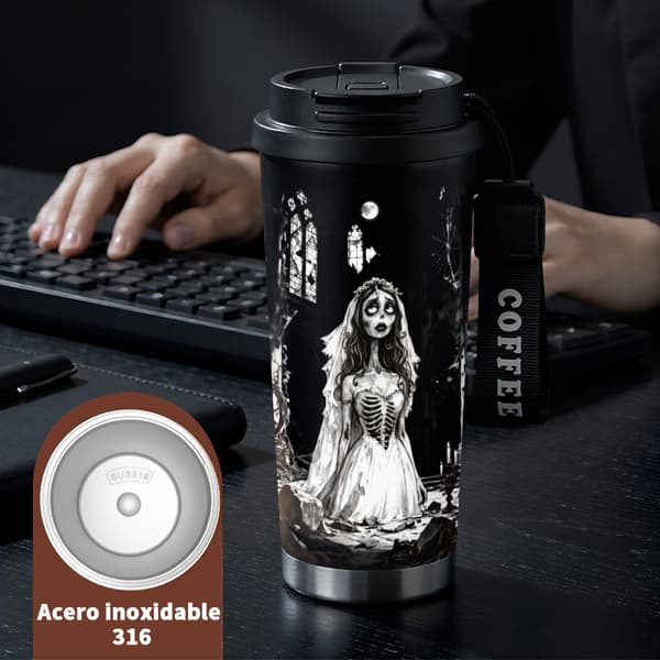 Termosmugg 500ml Rostfritt Stål Djurdesign, Isolerad kaffemugg, läckagesäker resemugg med lock Black