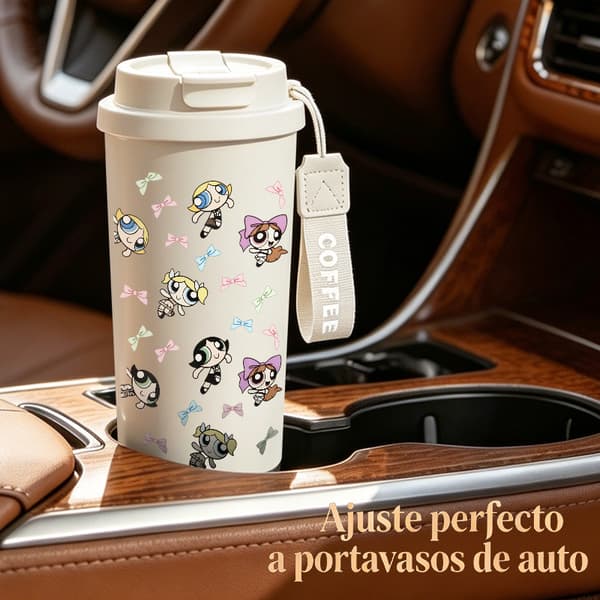 Kaffetermos 500ml 316 Rostfritt Stål Festlig Design, Isolerad kaffemugg, läckagesäker resemugg med lock White