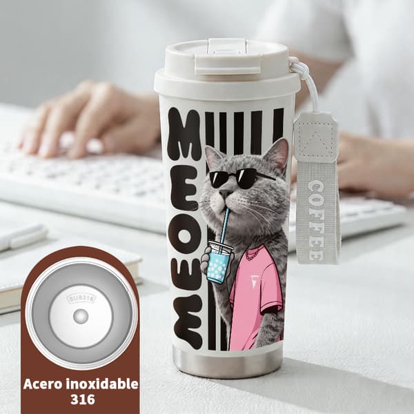 Termoskaffemugg 500ml Rostfritt Stål Blommig Design, Isolerad kaffemugg, läckagesäker resemugg med lock White