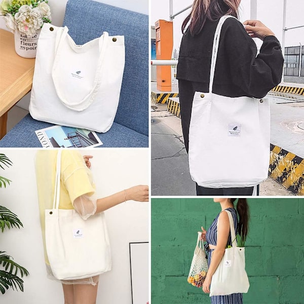 Hvid Tote Bag Canvas Tote Bag Kvinde Blød Skulder Håndtaske til