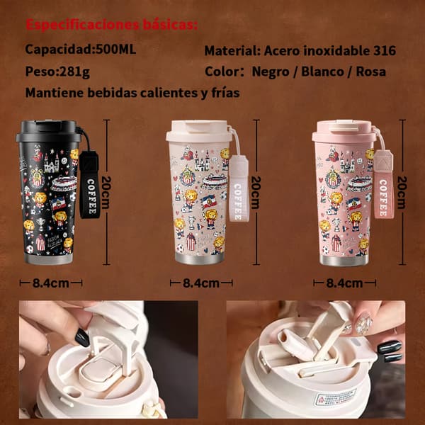 Termokopp 500 ml rustfritt stål moderne design Pink