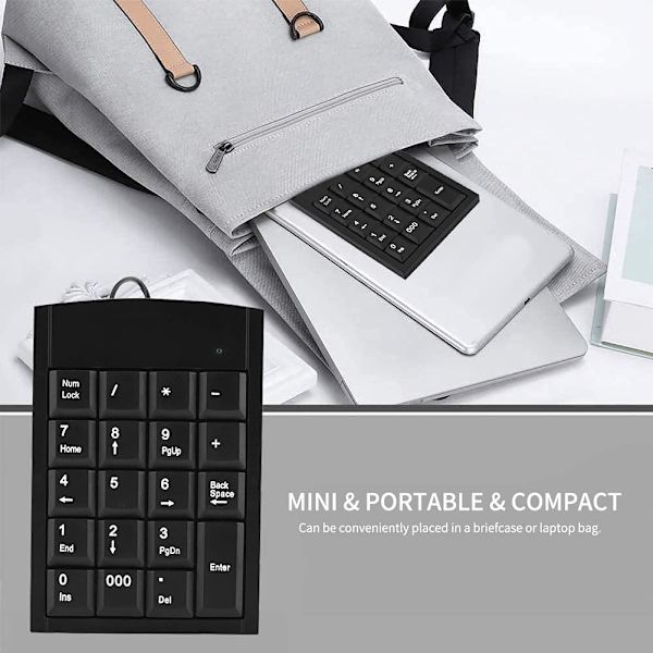 1 stk USB Numerisk Tastatur, Bærbar Anti-slip Mini USB Ledning