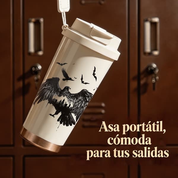 Termisk kaffemugg 500ml läckagesäker djurdesign, Isolerad kaffemugg, läckagesäker resemugg med lock White