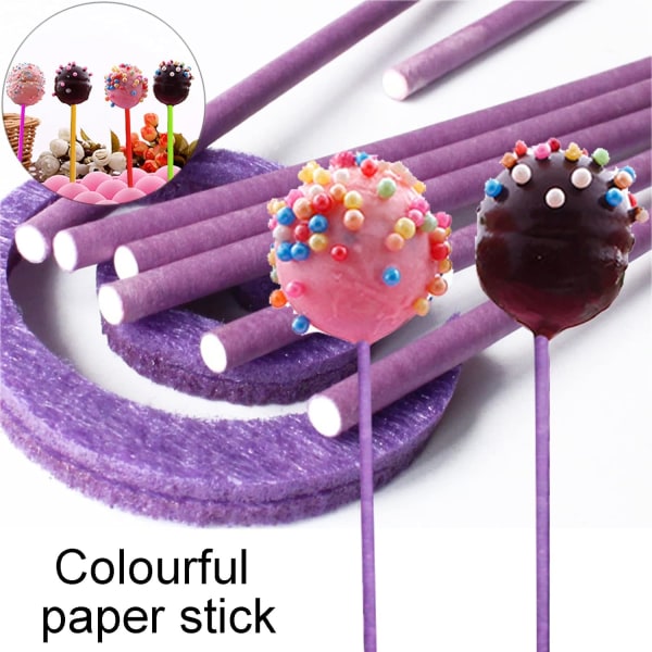 Sett med 50 pinner for lollipops og kakepops, papirpinner for