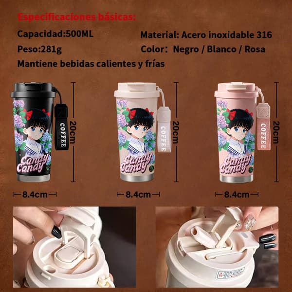 Kaffetermos 500ml Rustfritt Stål Abstrakt Design White
