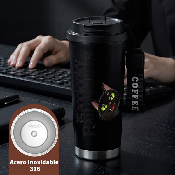 Kaffetermos 500ml Rustfritt Stål Blomsterdesign Black