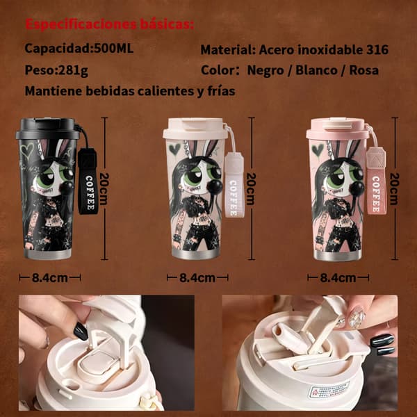 Kaffetermos 500ml Rostfritt Stål Trendig Design Pink