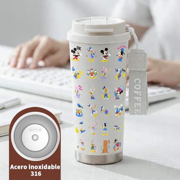 Termisk kaffemugg 500ml Present Geometrisk design, Isolerad kaffemugg, läckagesäker resemugg med lock White
