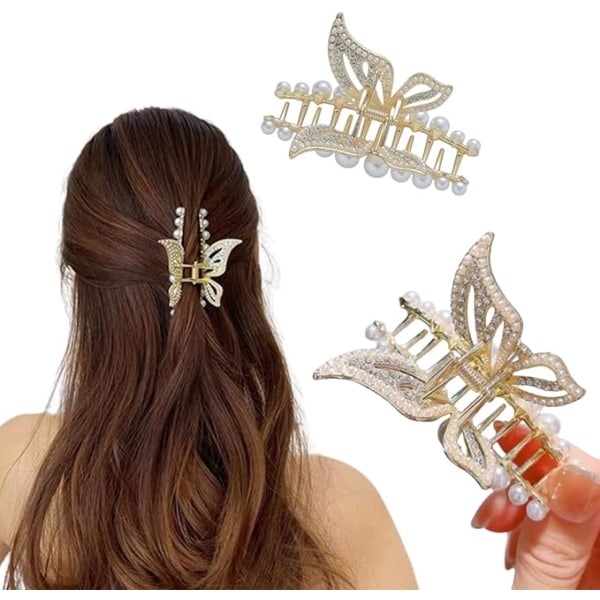 Butterfly Hair Clips (2 st), Snygga Crystal Claw Clips Pearl
