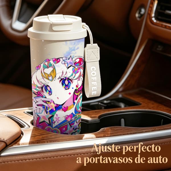 Termosmugg 500ml Rostfritt Stål Söt Design, Isolerad kaffemugg, läckagesäker resemugg med lock Black