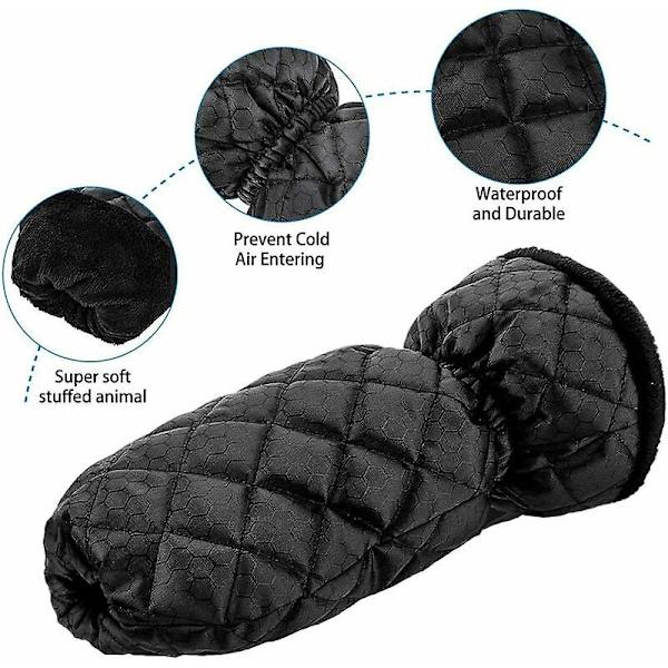 Isskraper med hanske, snøskrape med varmt fleecefôr, snøskrape elastisk lukket frontruteskrape for is, snø(svart) 26X9.5CM -