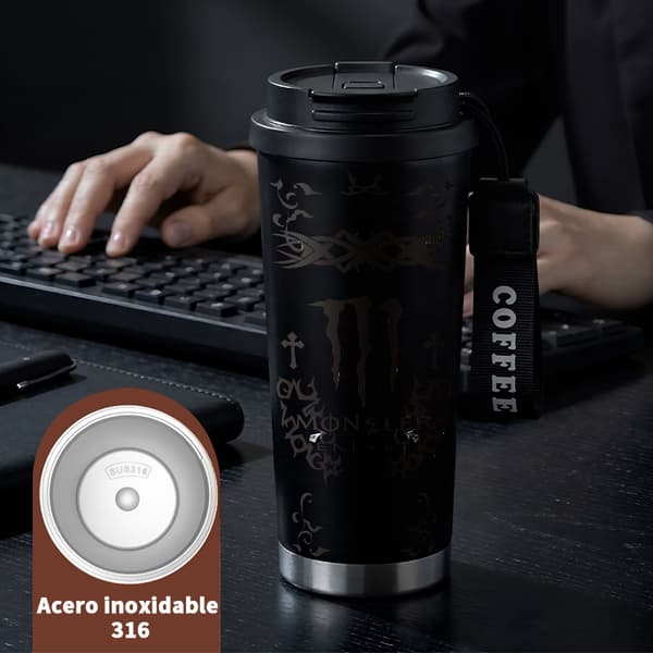Bærbar kaffetermos 500 ml rustfritt stål trendy design Black