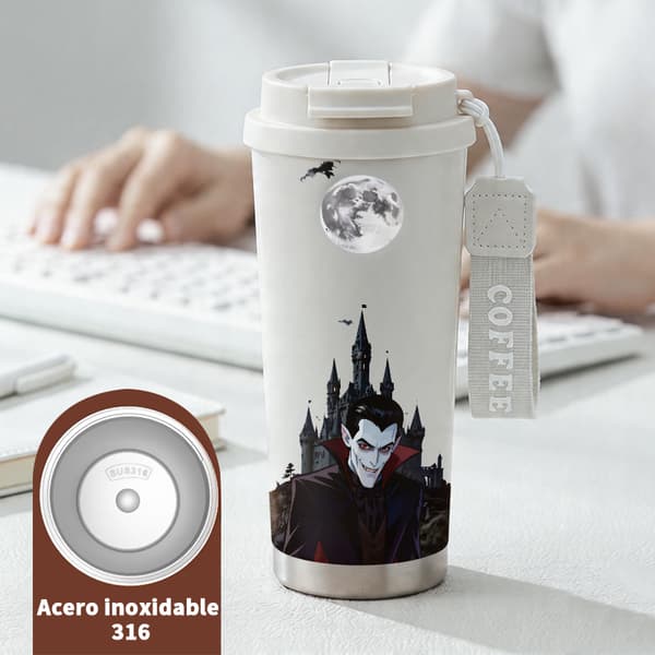 Termoskaffemugg 500ml Dubbelvägg Halloween Design, Isolerad kaffemugg, läckagesäker resemugg med lock White