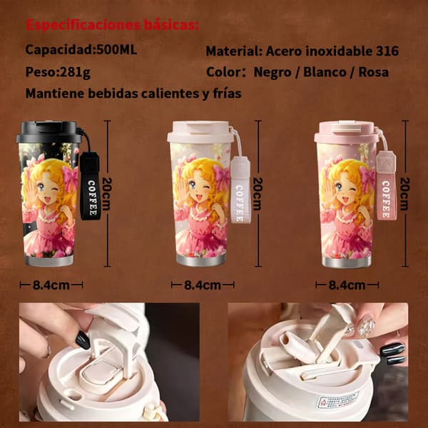 Kaffetermos 500ml Rustfritt Stål Søt Design Pink