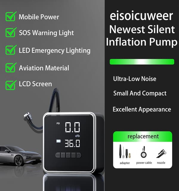 Bärbar däckpump luftkompressor - 150 PSI luftpump för bildäck - 2X snabbare inflation, smart pump däckpump f