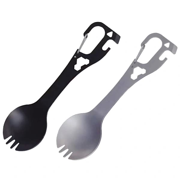 5 i 1 Rustfrit Stål Spork Camping Bestik med Ske Gaffel Kapselåbner, A