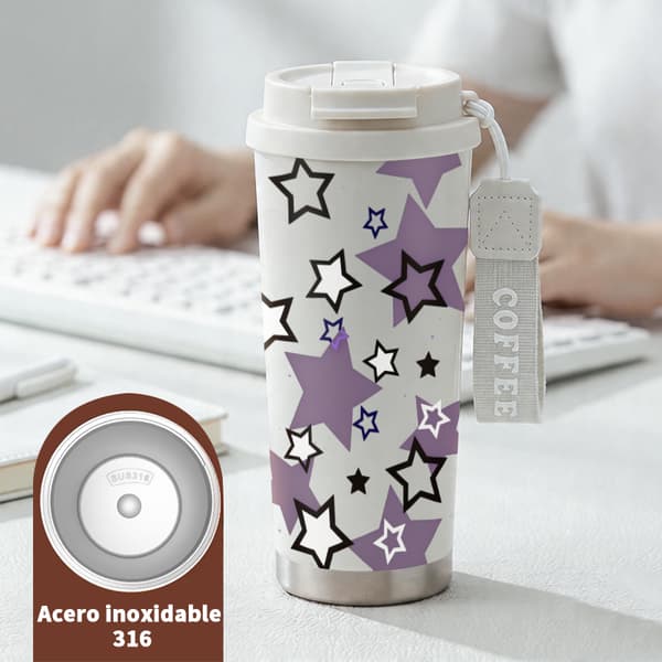 Kaffetermos 500ml Rostfritt Stål Grafisk Design White