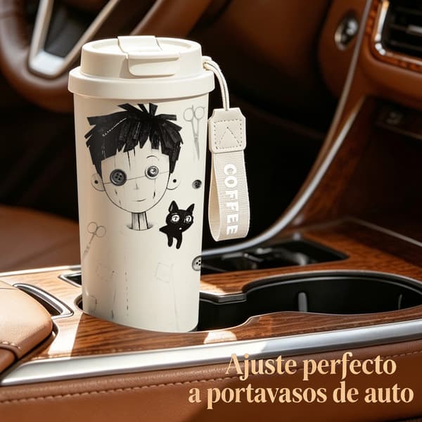 Kaffetermos 500ml Rustfritt Stål Tegneseriedesign White