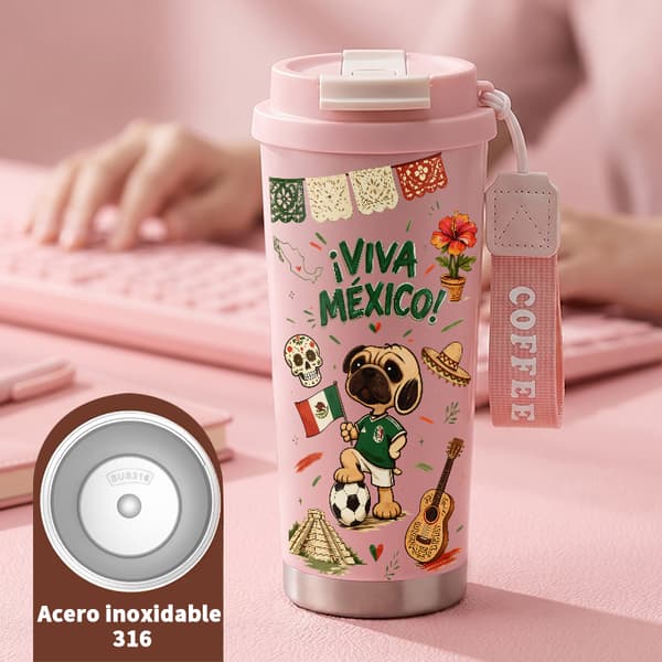Kaffetermos 500ml Rostfritt Stål Anime Design, Isolerad kaffemugg, läckagesäker resemugg med lock Pink