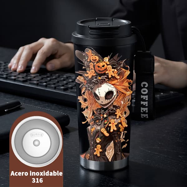 Termosmugg 500ml Rostfritt Stål Modern Design, Isolerad kaffemugg, läckagesäker resemugg med lock Black