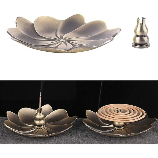 Alloy Lotus Røgelseholder, Vintage Pinde Røgelseholder med Askefanger, Buddha Røgelsebrænder, Dekoration til Hjem, Kontor, Yoga Klub - 12,7x90m