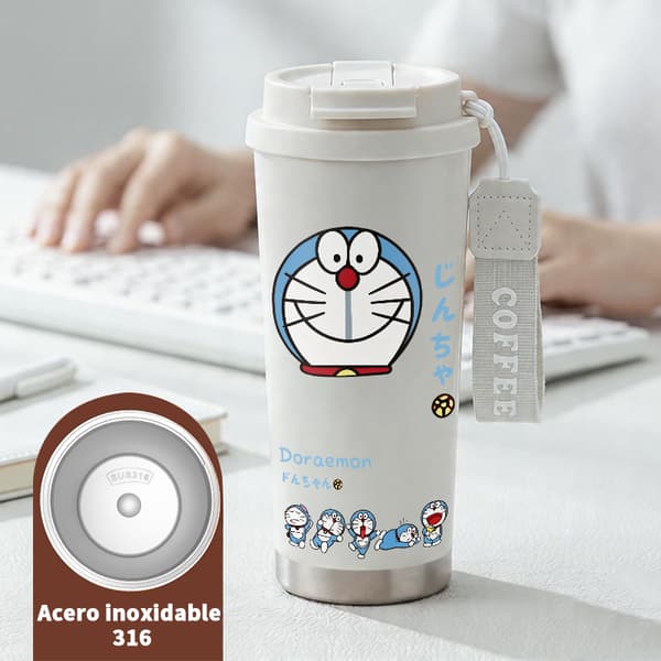 Kaffetermos 500ml Rostfritt Stål Grafisk Design, Isolerad kaffemugg, läckagesäker resemugg med lock White