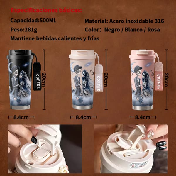 Kaffetermos 500ml Rostfritt Stål Modern Design, Isolerad kaffemugg, läckagesäker resemugg med lock White