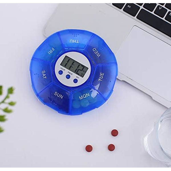 1 st (Blå) Pillerbox Timer, Pillerbox med Alarm 5 Alarmklockor
