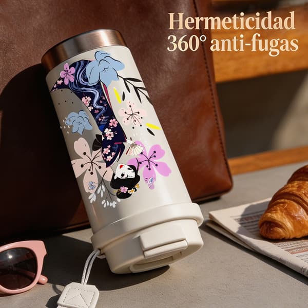 Kaffetermos 500ml Rostfritt Stål Juldesign, Isolerad kaffemugg, läckagesäker resemugg med lock White
