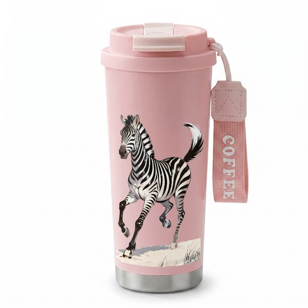 Kaffetermokande 500ml Rustfrit Stål Blomsterdesign Pink