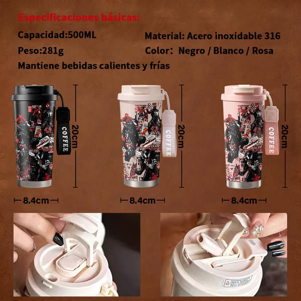 Kaffetermos 500ml 316 Rustfritt Stål Fargerikt Design Black