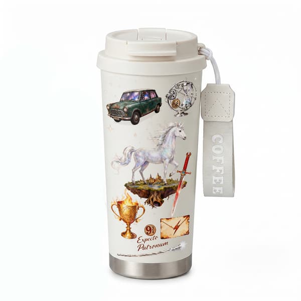 Bærbar Kaffetermos 500ml Rustfritt Stål Abstrakt Design White