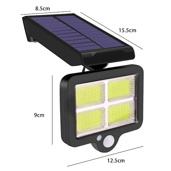 1 stk. COB Solcelle Fjernbetjening Vægskinne 74LED Solcellegadelys