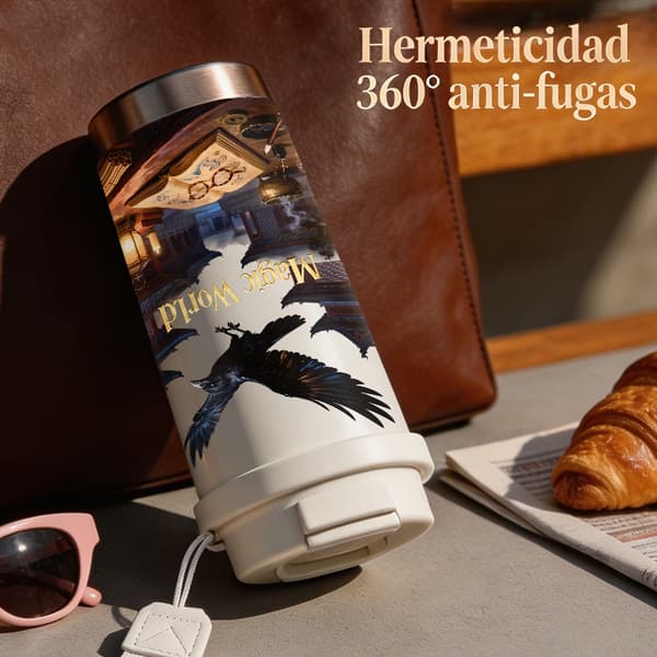 Termisk kaffekopp 500ml rustfritt stål grafisk design White