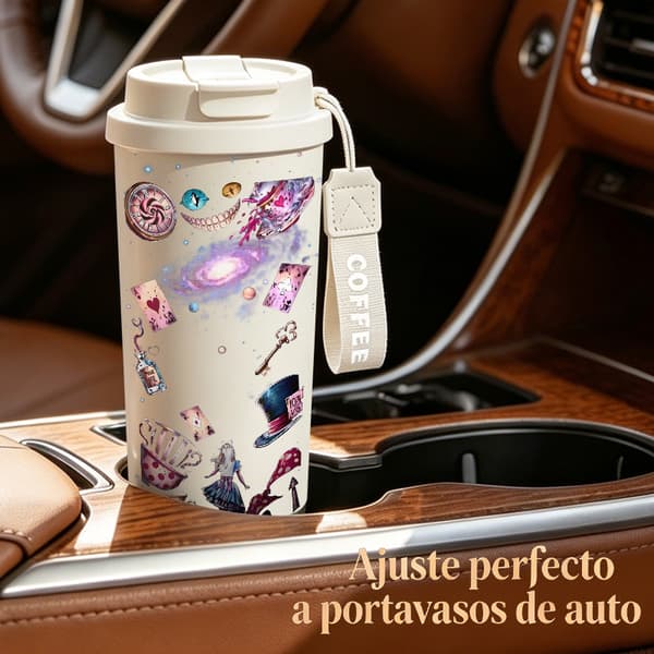 Termokaffekrus 500 ml Lækagesikkert tegneseriedesign White