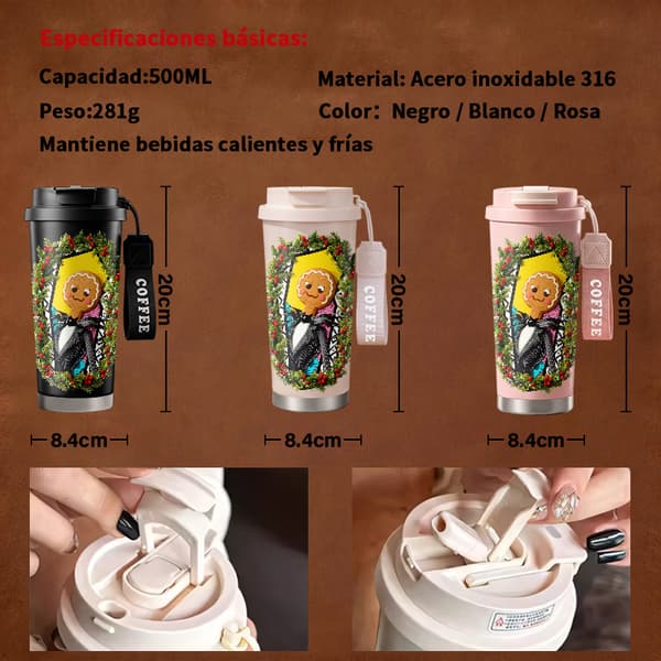 Kaffetermokande 500ml 316 Rustfrit Stål Sødt Design Black