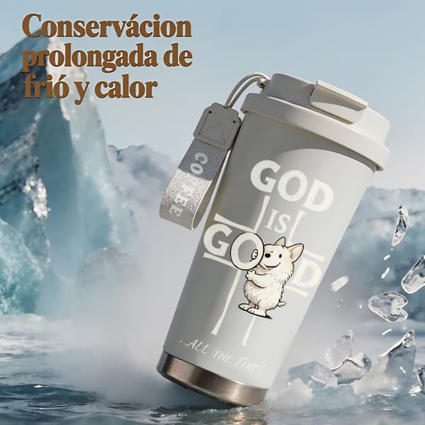Bärbar kaffetermos 500 ml termisk isolering grafisk design, isolerad kaffemugg, läckagesäker resemugg med lock White