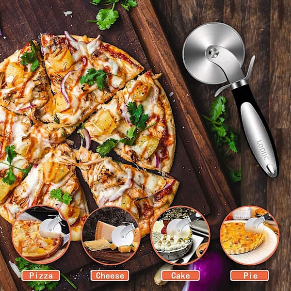 Pizzaskærer, Pizzarulle i Rustfrit Stål, Høj kvalitets Pizza Kniv - Sæt