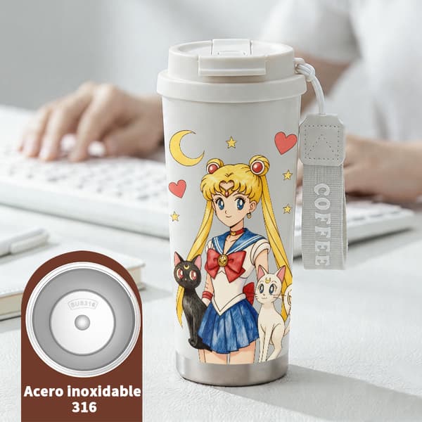 Kaffetermos 500ml Rostfritt Stål Festlig Design, Isolerad kaffemugg, läckagesäker resemugg med lock White