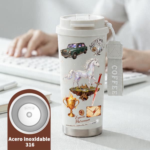 Bærbar Kaffe Termokande 500ml Rustfrit Stål Abstrakt Design White