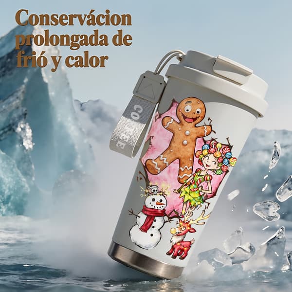 Kaffetermos 500ml Rustfritt Stål Juledesign Pink