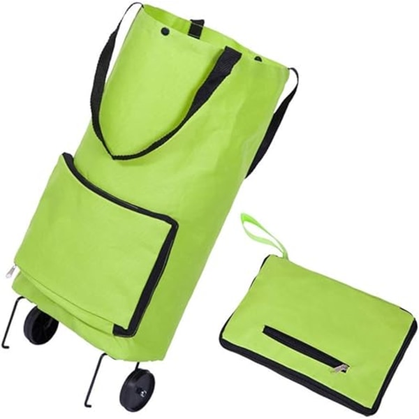 1 grön hopfällbar shoppingväska med hjul hopfällbar kundvagn