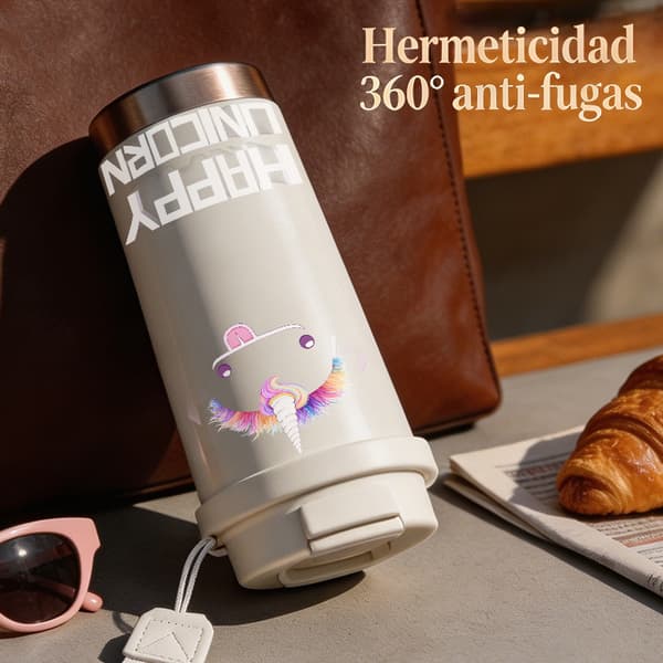 Kaffetermos 500ml Rostfritt Stål Tecknad Design, Isolerad kaffemugg, läckagesäker resemugg med lock White