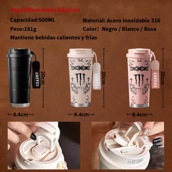 Bærbar kaffetermos 500 ml rustfritt stål trendy design White