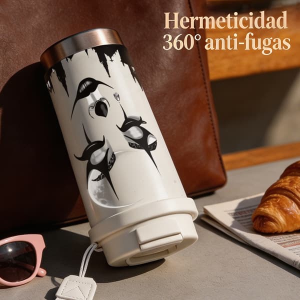 Kaffetermos 500ml Rostfritt Stål Söt Design, Isolerad kaffemugg, läckagesäker resemugg med lock Black