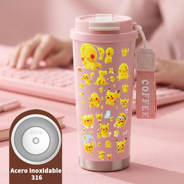 Kaffetermos 500ml Rostfritt Stål Festlig Design, Isolerad kaffemugg, läckagesäker resemugg med lock Pink
